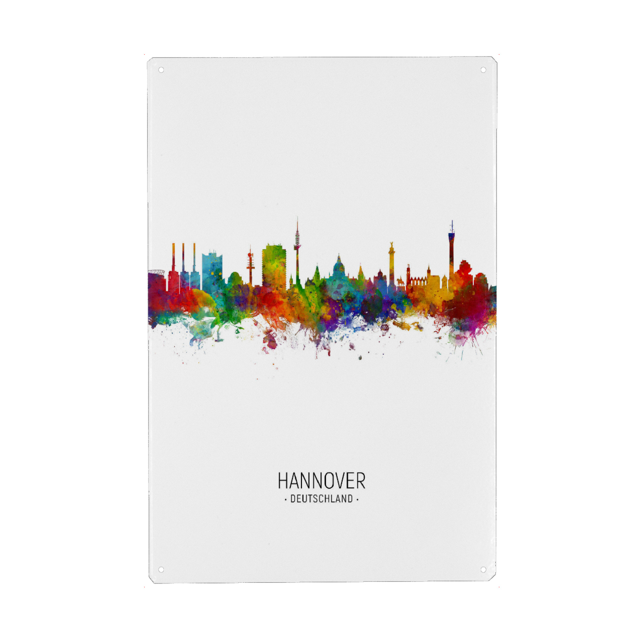 Metall Poster "Hannover Skyline Portrait" artboxONE - Städte - Hannover,Germany,Skyline,Cityscape,Painting,Watercolour,Stadtbild - Blechschild