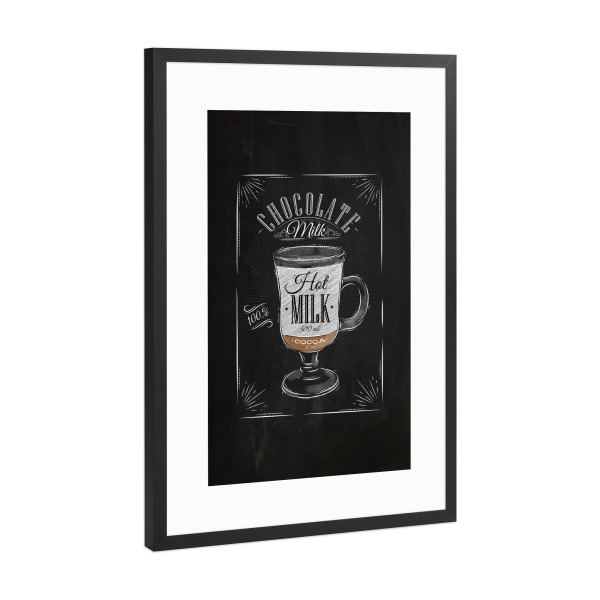 Poster mit Rahmen Schwarz (Metallic) "Coffee chocolate milk chalk" artboxONE - Essen & Trinken,Schwarzweiß