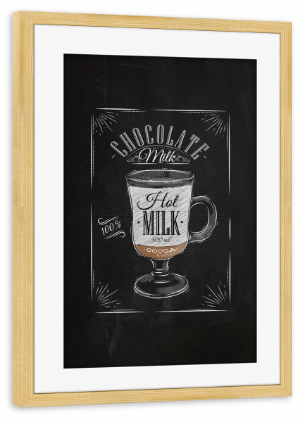 Poster mit Rahmen kiefer "Coffee chocolate milk chalk" artboxONE - Essen & Trinken,Schwarzweiß