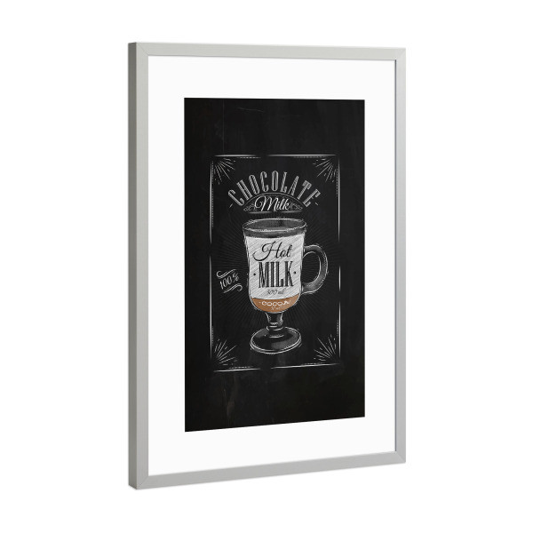 Poster mit Rahmen Silber "Coffee chocolate milk chalk" artboxONE - Essen & Trinken,Schwarzweiß