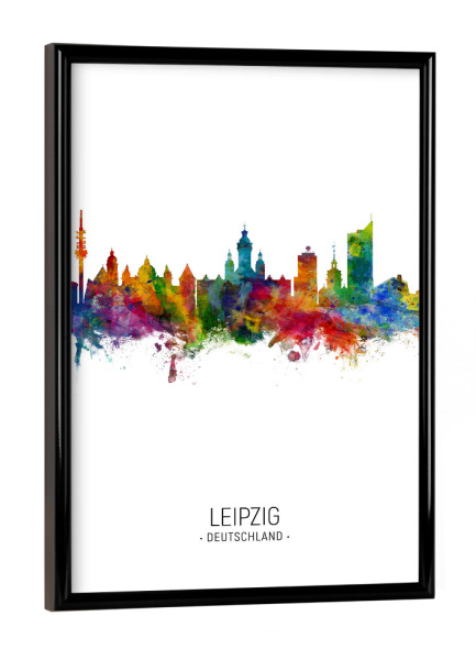 Poster mit schwarzem Rahmen "Leipzig Skyline Portrait" artboxONE - Städte - Leipzig,Germany,Skyline,Cityscape,Painting,Watercolour,Stadtbild