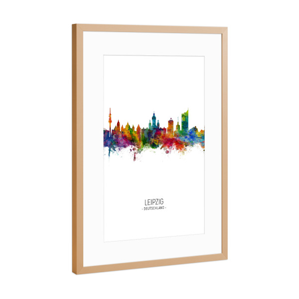 Poster mit Rahmen Kupfer "Leipzig Skyline Portrait" artboxONE - Städte - Leipzig,Germany,Skyline,Cityscape,Painting,Watercolour,Stadtbild