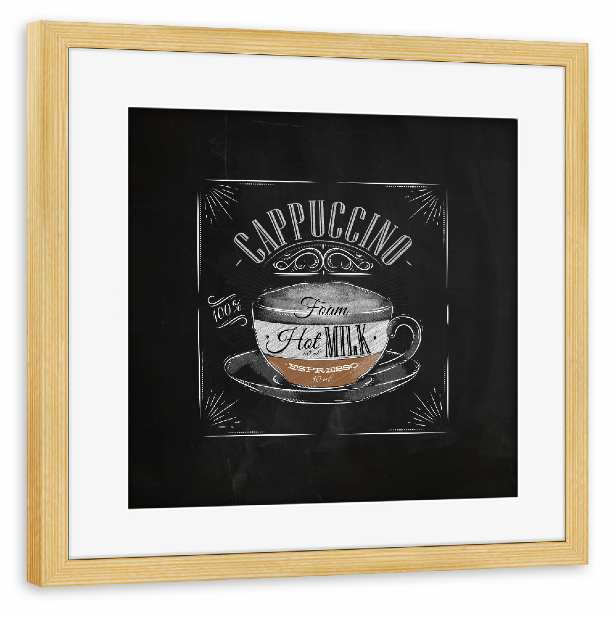 Poster mit Rahmen kiefer "Coffee cappuccino chalk" artboxONE - Essen & Trinken,Schwarzweiß