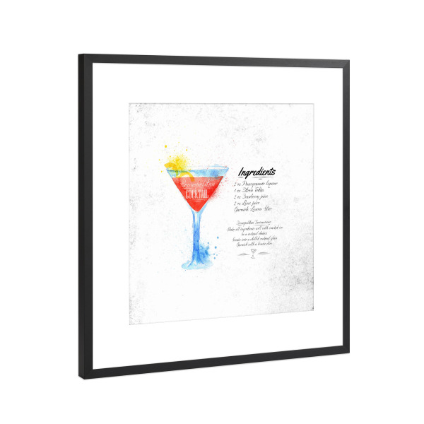 Poster mit Rahmen Schwarz (Metallic) "Cosmopolitan cocktail watercolor" artboxONE - Essen & Trinken / Alkohol