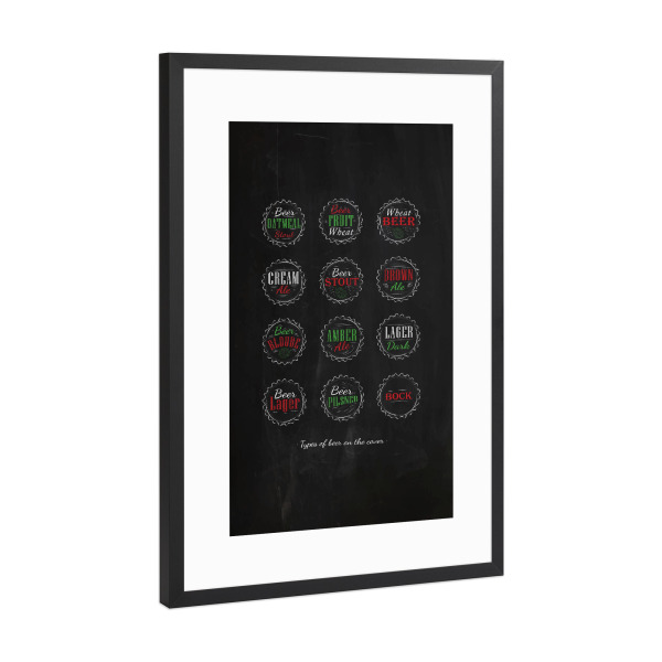 Poster mit Rahmen Schwarz (Metallic) "Beer caps color chalk" artboxONE - Schwarzweiß,Für Papa,Essen & Trinken / Alkohol