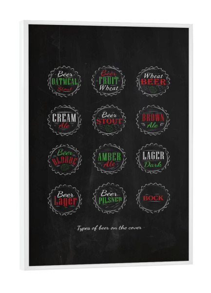 Poster mit weißem Rahmen "Beer caps color chalk" artboxONE - Schwarzweiß,Für Papa,Essen & Trinken / Alkohol - Beer,Alcohol,Stout,Cork,Bottle,Sorts