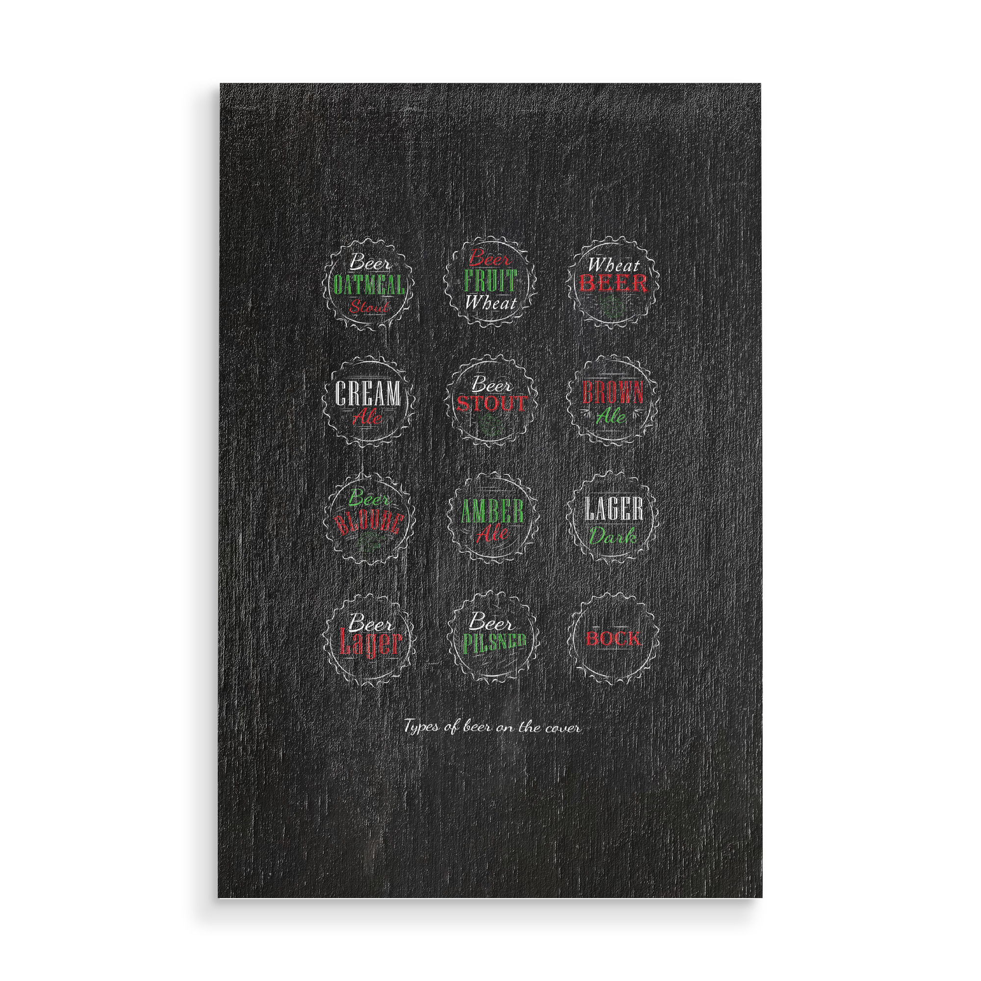 Holzbild "Beer caps color chalk" artboxONE - Schwarzweiß,Für Papa,Essen & Trinken / Alkohol - Beer,Alcohol,Stout,Cork,Bottle,Sorts