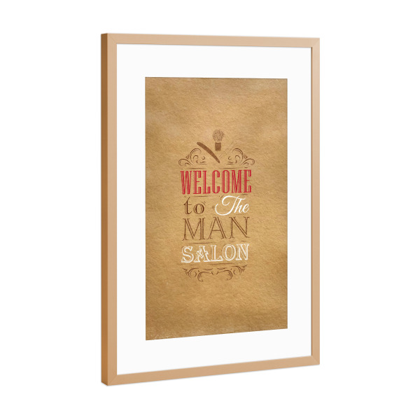 Poster mit Rahmen Kupfer "Barbershop craft" artboxONE - Schwarzweiß,Männer - Barber,Hair,Shop,Barbershop,Salon,Mustache,Stamp,Hat,Welcome,Vintage