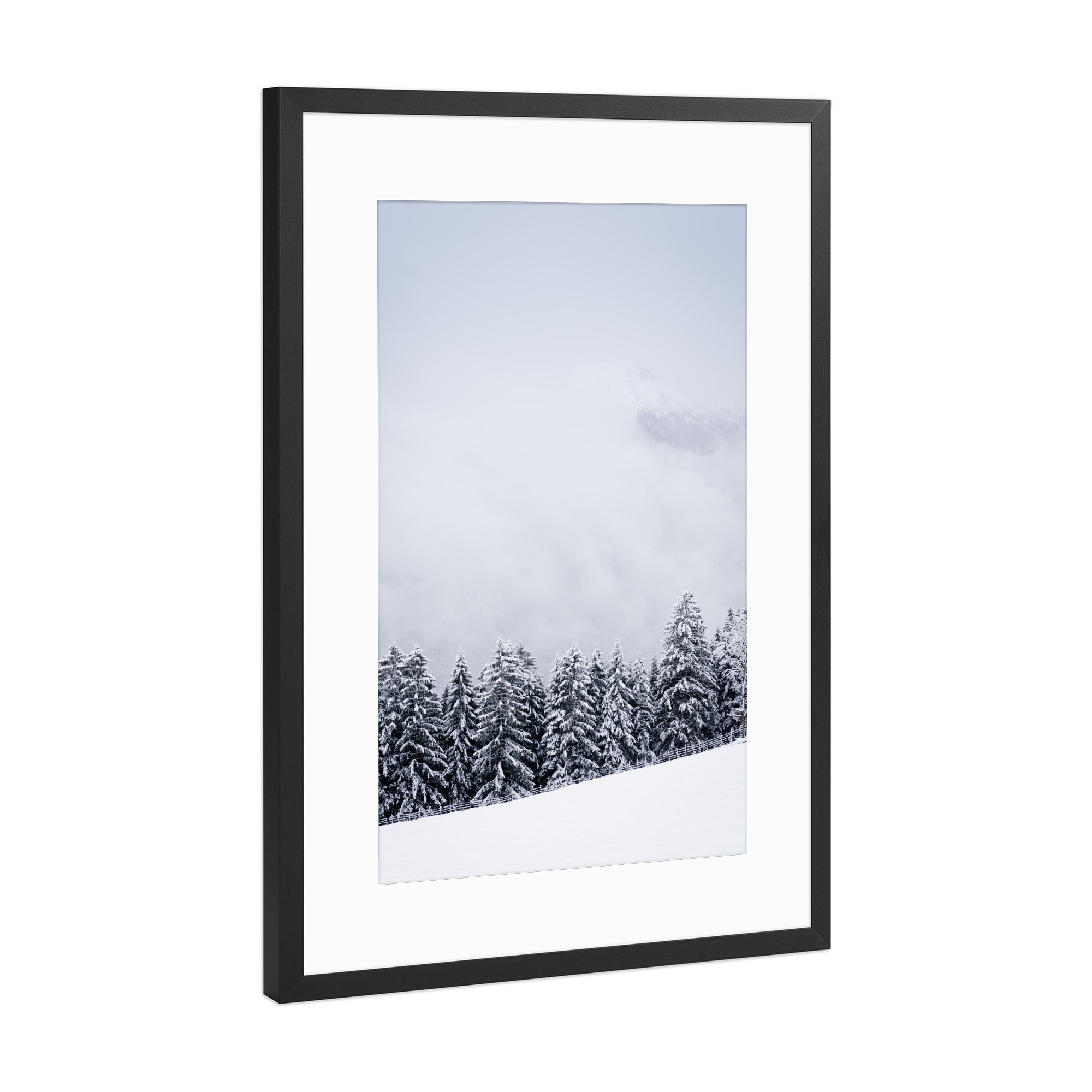 Poster mit Rahmen Schwarz (Metallic) "Winter in den Bergen" artboxONE - Natur - Berge,Hochkalter,Ramsau,Wald,Deutschland,Schnee