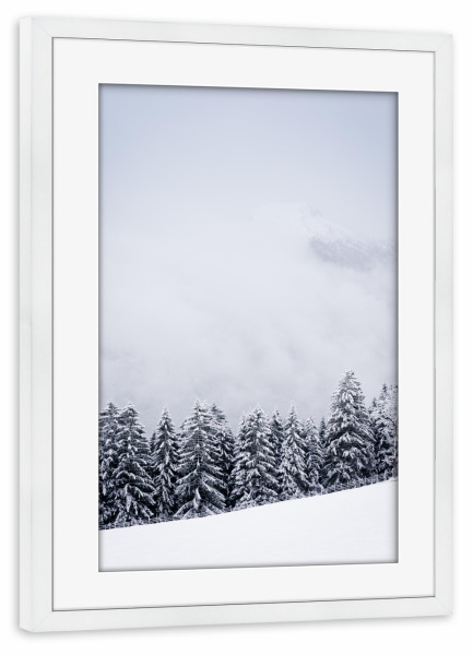 Poster mit Rahmen weiß "Winter in den Bergen" artboxONE - Natur - Berge,Hochkalter,Ramsau,Wald,Deutschland,Schnee