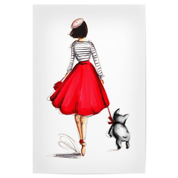 Poster 30x20 cm "Parisienne with French Bulldog" artboxONE - Städte / Paris,Fashion - French bulldog,Frenchie,Paris,Parisienne