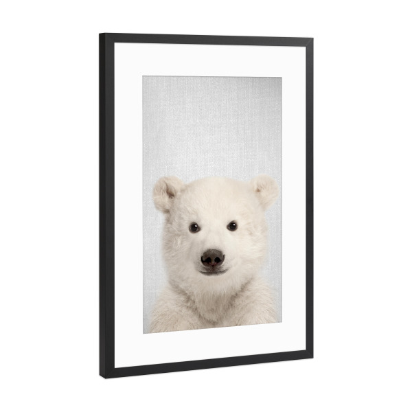 Poster mit Rahmen Schwarz (Metallic) "Baby Polar Bear - Colorful" artboxONE - Für Kinder,Tiere