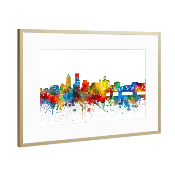Poster mit Rahmen Gold "Portland skyline watercolor" artboxONE - Städte,Reise,Abstrakt,Architektur