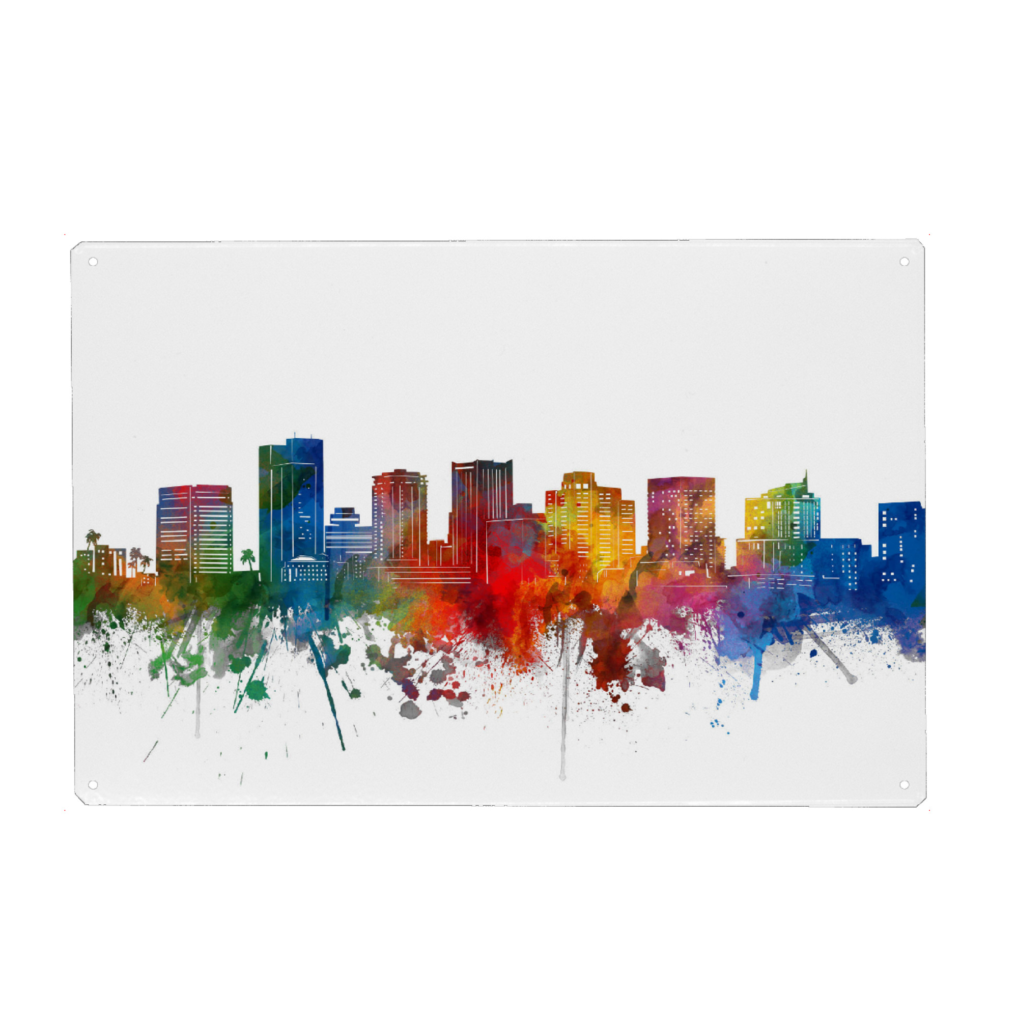 Holzbild "Phoenix skyline watercolor" artboxONE - Städte,Reise - Phoenix,Arizona,Cityscape,Skyline,Usa,America,Silhouette,Urban,Artistic,Colorful,City