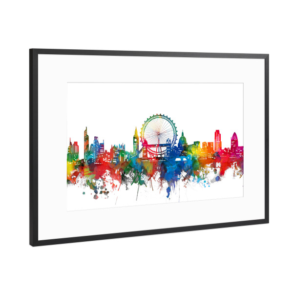 Poster mit Rahmen Schwarz (Metallic) "London skyline colorful" artboxONE - Städte,Städte / London,Abstrakt,Architektur