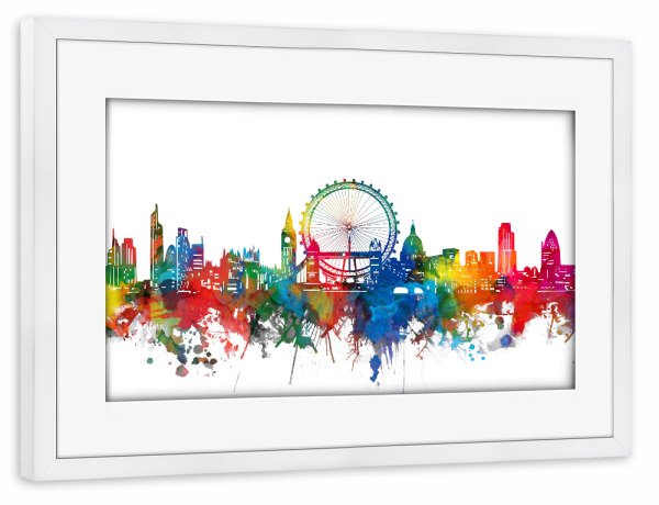 Poster mit Rahmen weiß "London skyline colorful" artboxONE - Städte,Städte / London,Abstrakt,Architektur