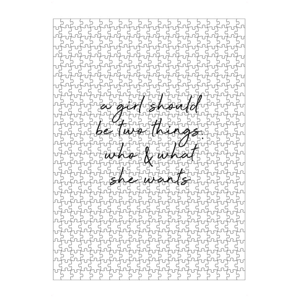 artboxONE Puzzle "A Girl Should Be: Who & What" artboxONE - Typografie,Schwarzweiß - Girlfriend,Girl power,Girlboss,Strong women,Feminism