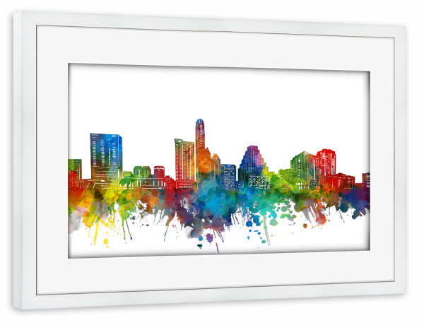 Poster mit Rahmen weiß "Austin skyline watercolor" artboxONE - Städte - Austin,Texas,Cityscape,Skyline,Usa,America