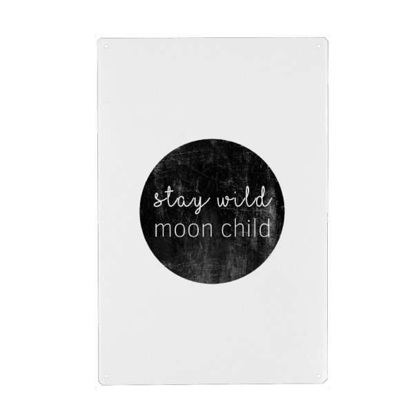 Holzbild "Stay Wild Moon Child Quote" artboxONE - Typografie,Schwarzweiß,Galaxy - Moon,Stay wild,Moon child,Wild,Blackandwhite,Minimalist,Quotes,Cool