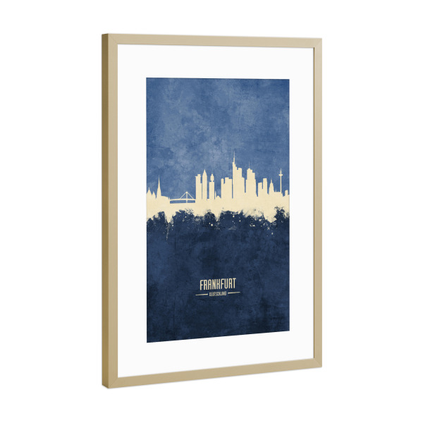 Poster mit Rahmen Gold "Frankfurt Skyline Navy" artboxONE - Städte / Frankfurt - Frankfurt,Germany