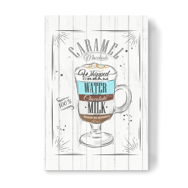 Leinwandbild "Coffee caramel macchiato wood" artboxONE - Essen & Trinken,Schwarzweiß,Für Papa