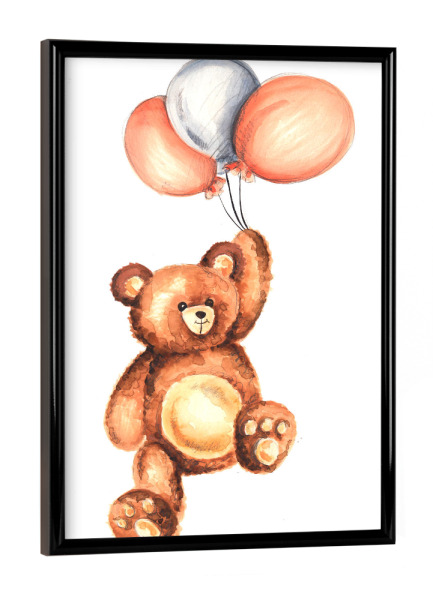Poster mit schwarzem Rahmen "Bear with Balloons" artboxONE - Für Kinder,Tiere - Bear,Cute,Kids,Children,Nursery,Balloon