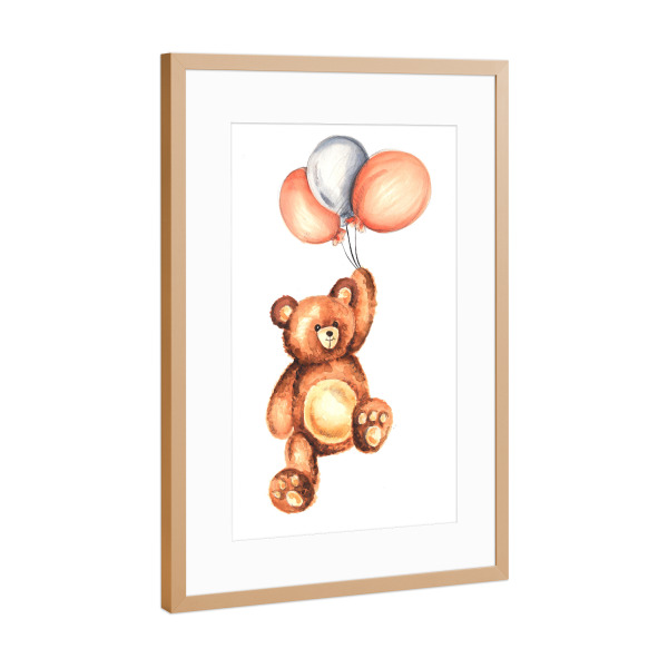 Poster mit Rahmen Kupfer "Bear with Balloons" artboxONE - Für Kinder,Tiere - Bear,Cute,Kids,Children,Nursery,Balloon