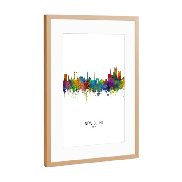Poster mit Rahmen Kupfer "New Delhi Skyline Portrait" artboxONE - Städte - New delhi,India,Skyline,Cityscape,Painting,Watercolour,Stadtbild