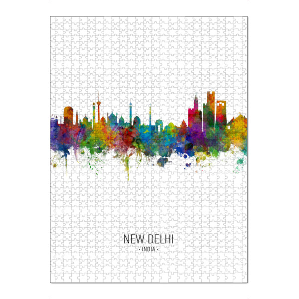 Puzzle Ravensburger "New Delhi Skyline Portrait" artboxONE - Städte - New delhi,India,Skyline,Cityscape,Painting,Watercolour,Stadtbild