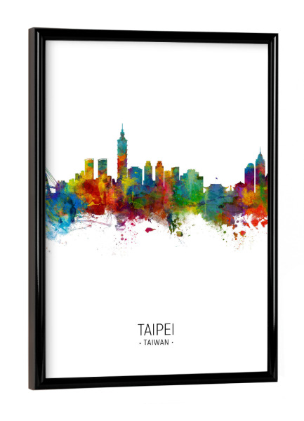 Poster mit schwarzem Rahmen "Taipei Skyline Portrait" artboxONE - Städte - Taipei,Taiwan,Skyline,Cityscape,Painting,Watercolour,Stadtbild
