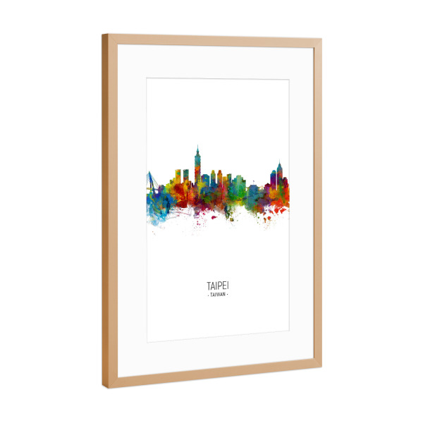 Poster mit Rahmen Kupfer "Taipei Skyline Portrait" artboxONE - Städte - Taipei,Taiwan,Skyline,Cityscape,Painting,Watercolour,Stadtbild