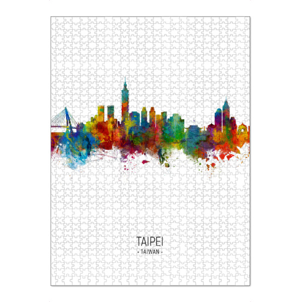 Puzzle Ravensburger "Taipei Skyline Portrait" artboxONE - Städte - Taipei,Taiwan,Skyline,Cityscape,Painting,Watercolour,Stadtbild - Bild taipei