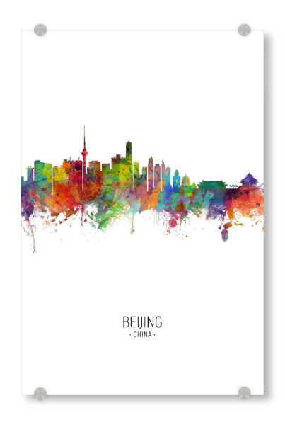 Acrylglasbild "Beijing Skyline Portrait" artboxONE - Städte - Beijing,China,Skyline,Cityscape,Painting,Watercolour,Stadtbild