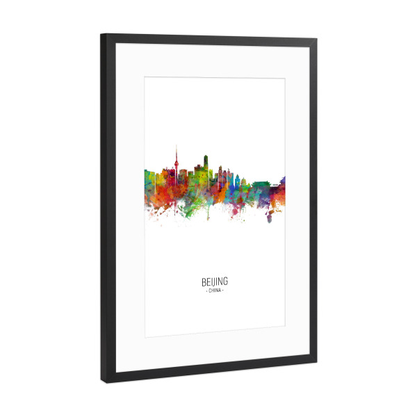Poster mit Rahmen Schwarz (Metallic) "Beijing Skyline Portrait" artboxONE - Städte - Beijing,China,Skyline,Cityscape,Painting,Watercolour,Stadtbild