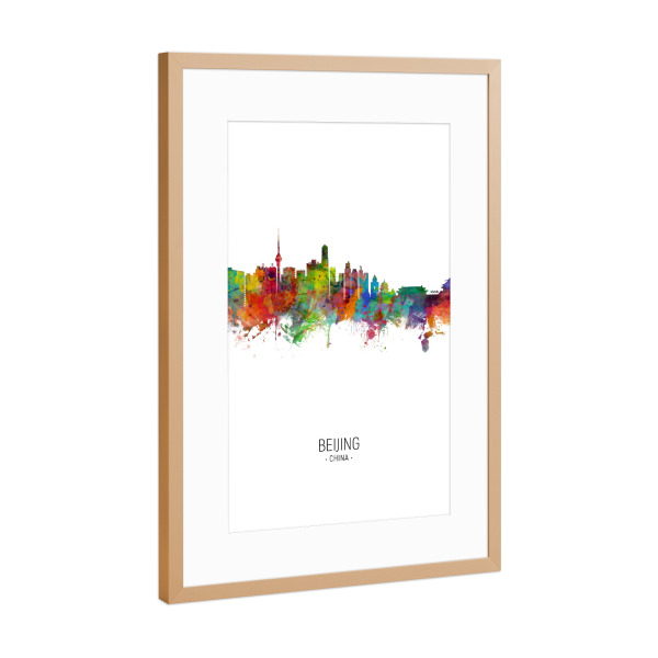Poster mit Rahmen Kupfer "Beijing Skyline Portrait" artboxONE - Städte - Beijing,China,Skyline,Cityscape,Painting,Watercolour,Stadtbild