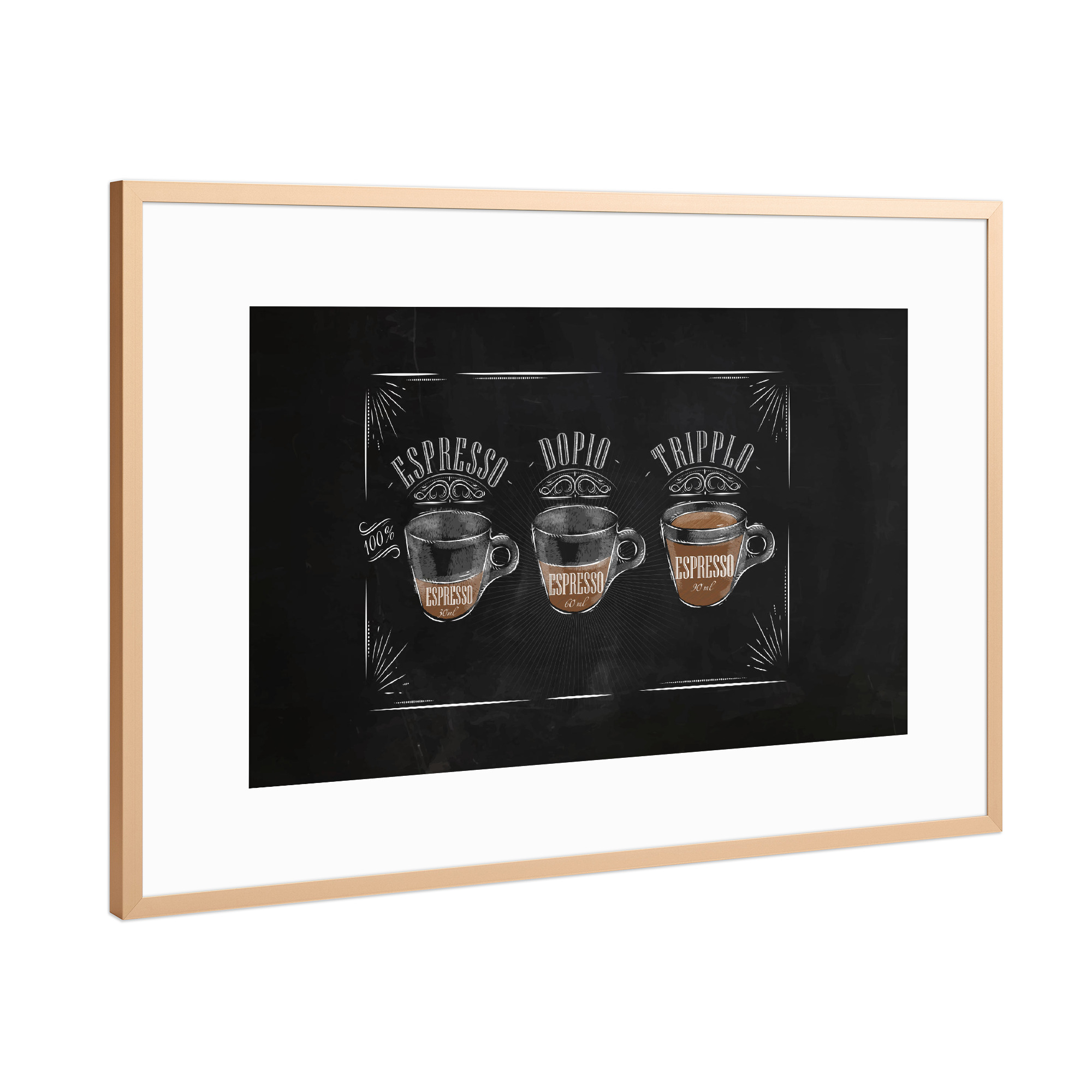Poster mit Rahmen Kupfer "Coffee espresso chalk" artboxONE - Essen & Trinken,Schwarzweiß