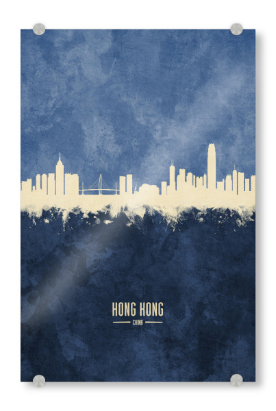 Acrylglasbild "Hong Kong Skyline Navy" artboxONE - Städte - Hong kong,China,Skyline,Cityscape,Painting,Watercolour,Stadtbild