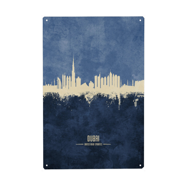 Metall Poster "Dubai UAE Skyline Navy" artboxONE - Städte / Dubai - Dubai,Uae,Skyline,Cityscape,Painting,Watercolour,Stadtbild - Blechschild