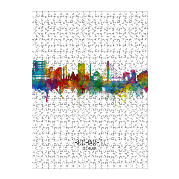 Puzzle Ravensburger "Bucharest Skyline Portrait" artboxONE - Städte - Bucharest,Romania,Skyline,Cityscape,Painting,Watercolour,Stadtbild