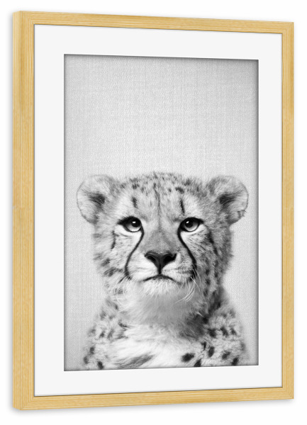 Poster mit Rahmen kiefer "Cheetah - Black & White" artboxONE - Für Kinder,Tiere,Schwarzweiß