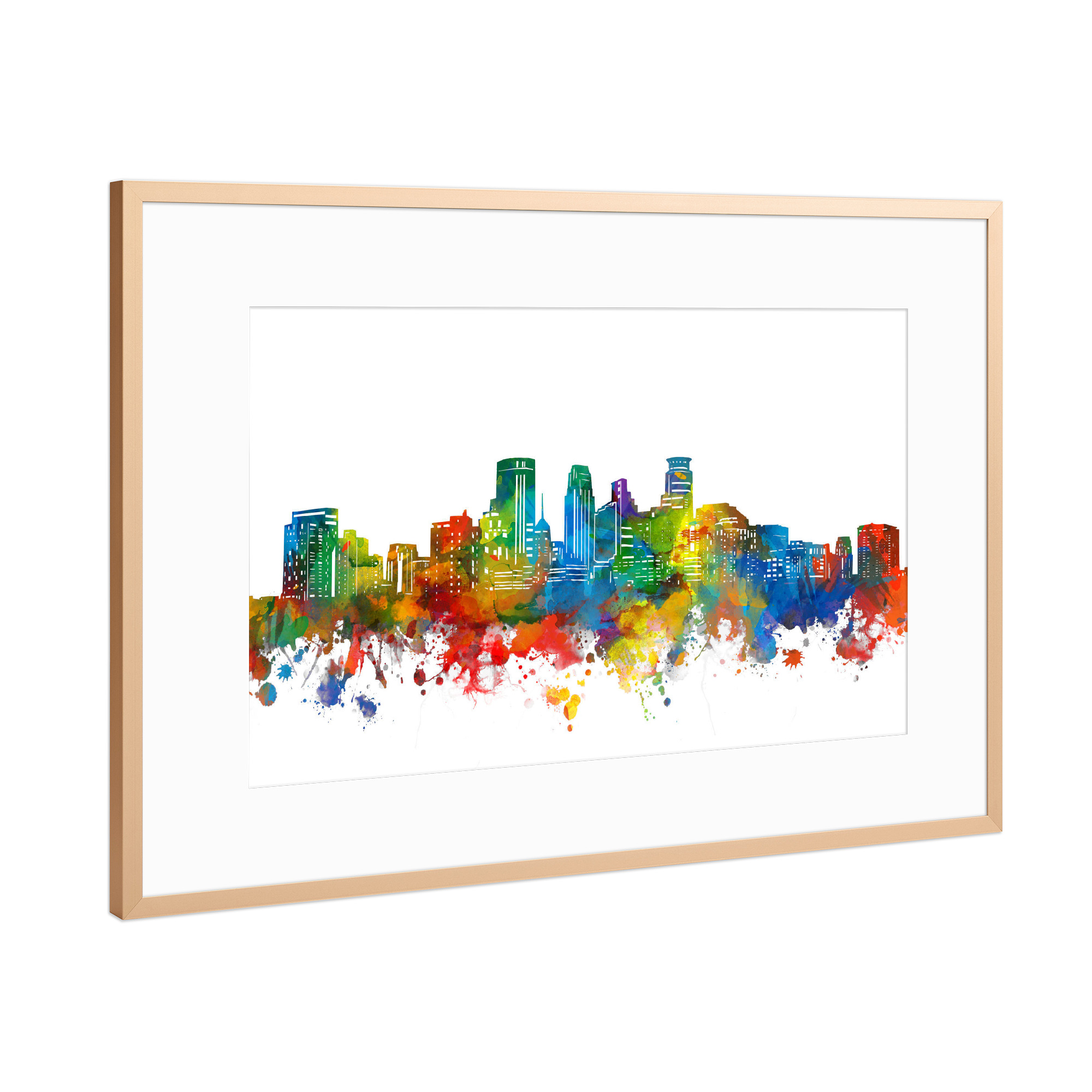 Poster mit Rahmen Kupfer "Minneapolis skyline watercolor" artboxONE - Städte,Reise