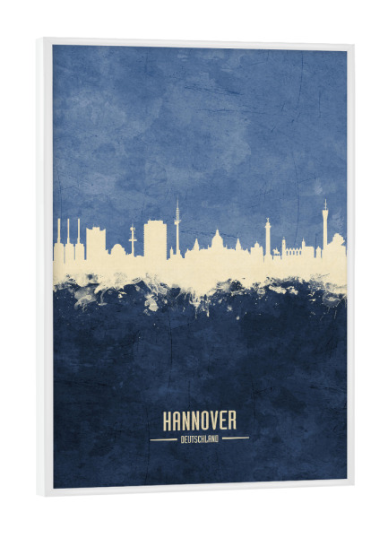 Poster mit weißem Rahmen "Hannover Skyline Navy" artboxONE - Städte - Hannover,Germany,Skyline,Cityscape,Painting,Watercolour,Stadtbild