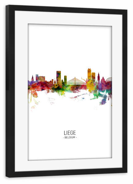 Poster mit Rahmen schwarz "Liege Skyline Portrait" artboxONE - Städte - Liege,Belgium,Skyline,Cityscape,Painting,Watercolour,Stadtbild