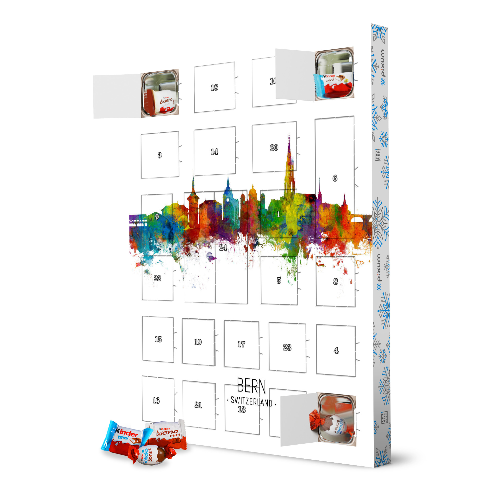 Adventskalender XXL mit Produkten von Kinder Bern Skyline Portrait artboxONE Adventskalender Städte