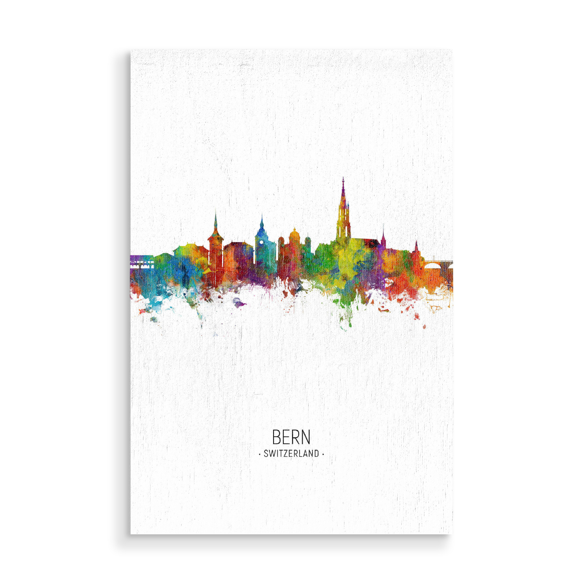 Holzbild "Bern Skyline Portrait" artboxONE - Städte - Bern,Switzerland,Skyline,Cityscape,Painting,Watercolour,Stadtbild