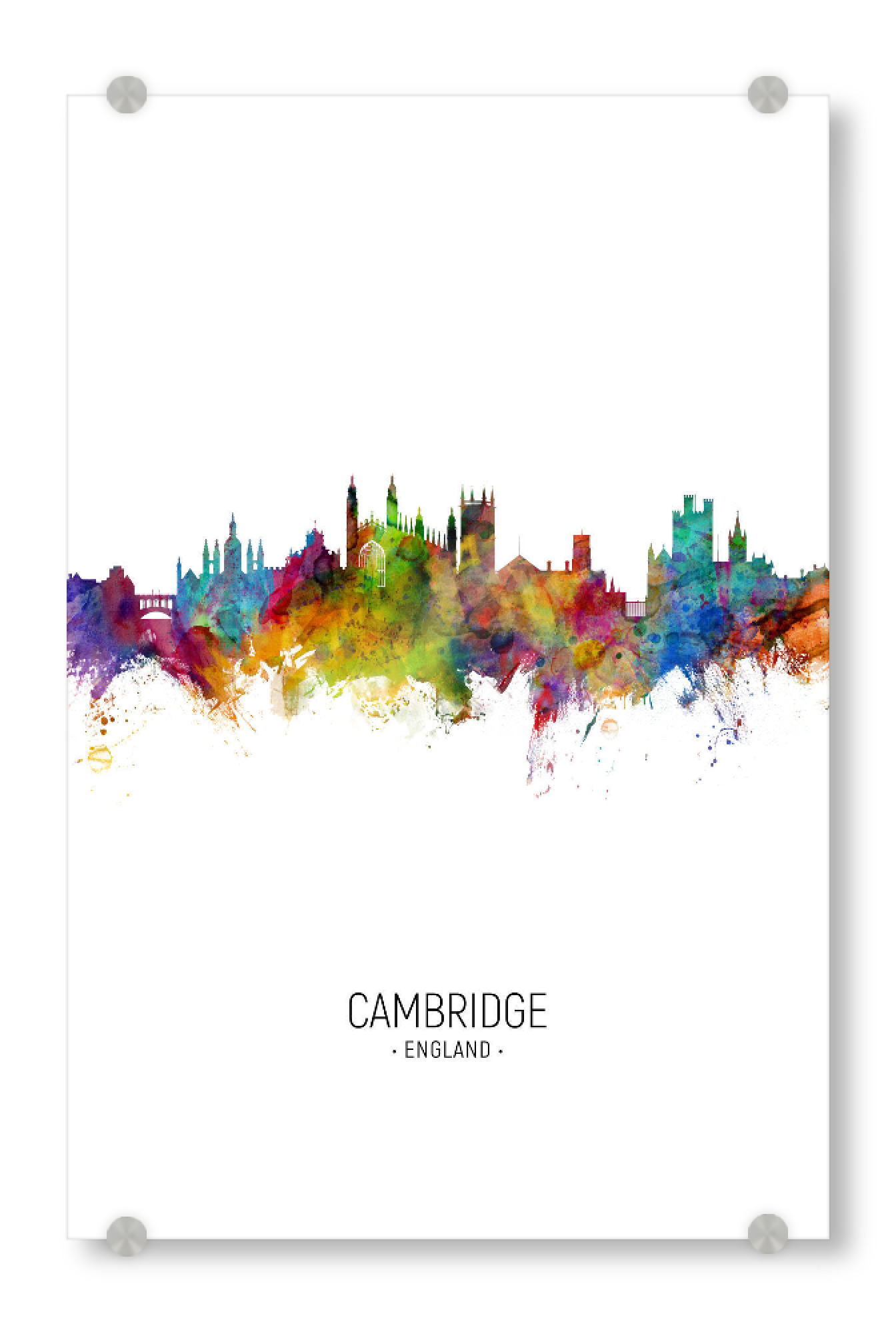 Acrylglasbild "Cambridge Skyline Portrait" artboxONE - Städte - Cambridge,England,Skyline,Cityscape,Painting,Watercolour,Stadtbild