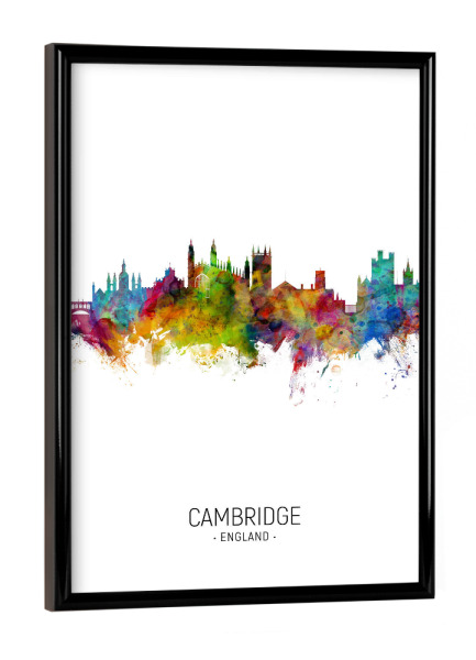Poster mit schwarzem Rahmen "Cambridge Skyline Portrait" artboxONE - Städte - Cambridge,England,Skyline,Cityscape,Painting,Watercolour,Stadtbild
