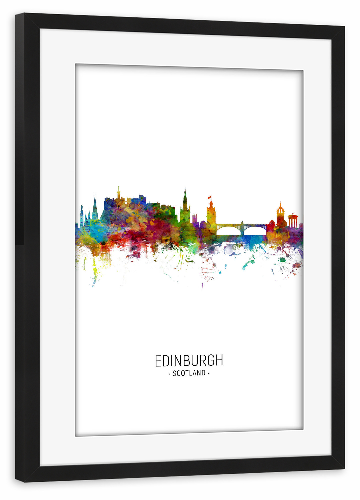 Poster mit Rahmen schwarz "Edinburgh Skyline Portrait" artboxONE - Städte - Edinburgh,Scotland,Skyline,Cityscape,Painting,Watercolour,Stadtbild