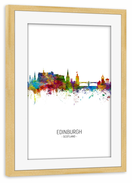 Poster mit Rahmen kiefer "Edinburgh Skyline Portrait" artboxONE - Städte - Edinburgh,Scotland,Skyline,Cityscape,Painting,Watercolour,Stadtbild