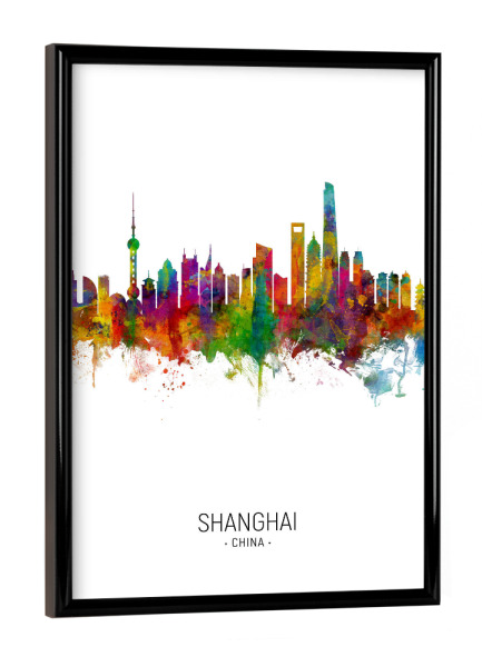 Poster mit schwarzem Rahmen "Shanghai Skyline Portrait" artboxONE - Städte / Shanghai